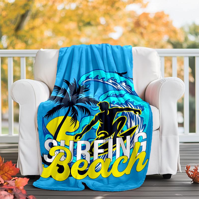 Surf Theme Printed Blanket - Perfect for Couch, Bed, Travel & Outdoor Use | Machine Washable, Cozy & Durable.