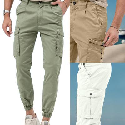 Herren Cargohose mit Gummizug in der Taille, Kampfhose, Arbeitshose, Jogginghose mit Bündchen, mehrere Taschen, Bleistifthose, Herrenhose