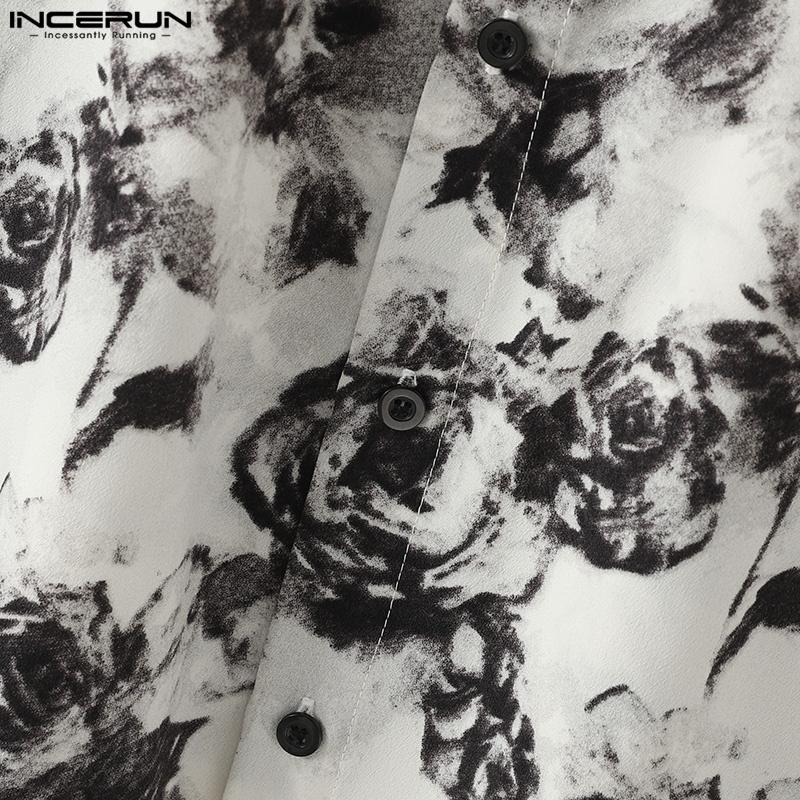 INCERUN Oversized Men Lapel Floral Printed Shirts Beach Holiday Tops