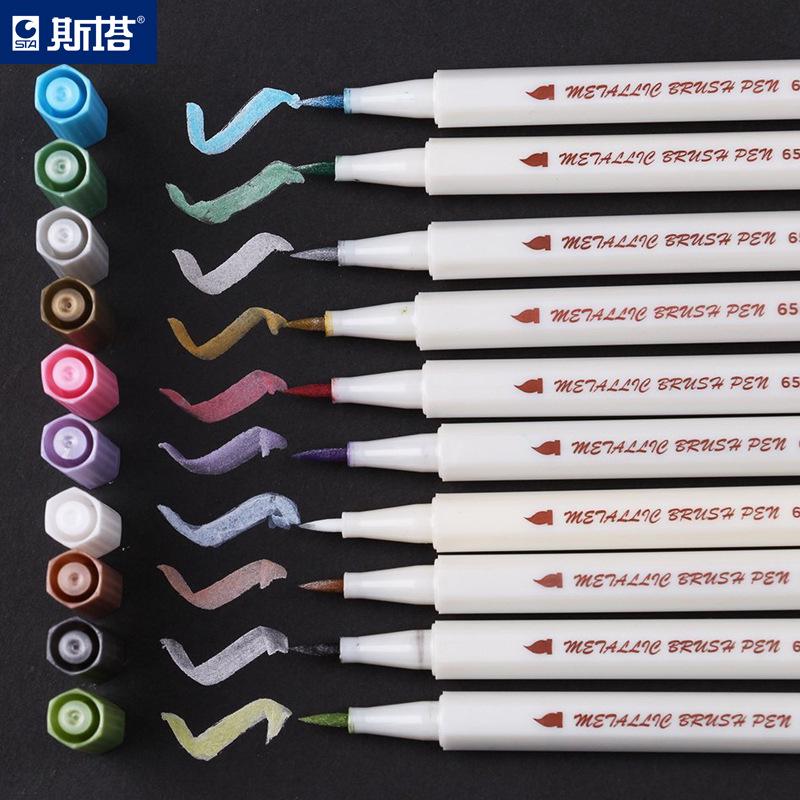STA 6551BR 10 Color Boxed Metal Soft Head Brush Pearlescent Watercolor Paint Markers Office School Supplies Wholesale Gift