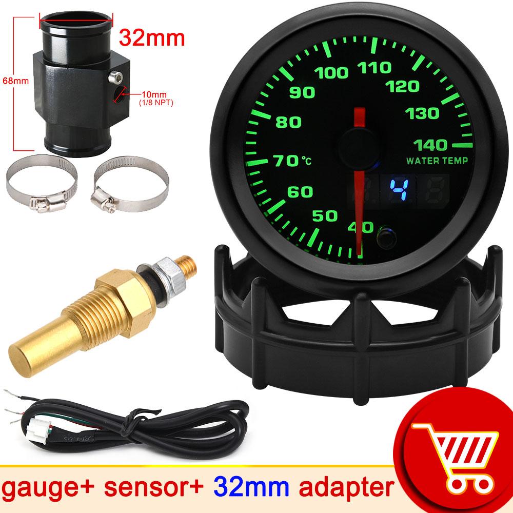 AD 52mm Car Water Temperature Gauge 40-140 Celsius 7 Colors Backlight Water Temp Joint Pipe Sensor Adapter Water Unit Sender