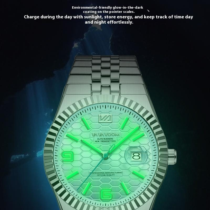 VA VA VOOM Men's Business Steel Belt Watch Honeycomb Texture Waterproof Luminous Watch High Value Calendar Watch