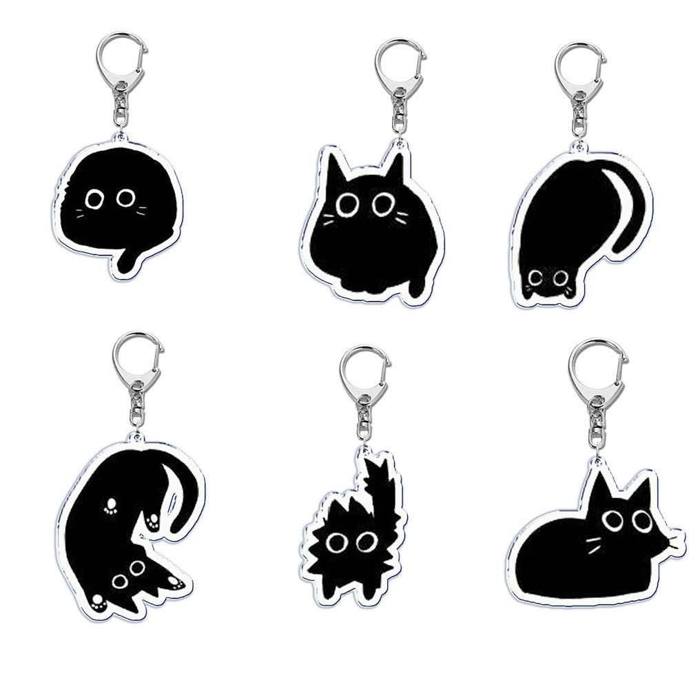Cute Cartoon Cat Pet Keychain KeyRing Fashion Funny Black Cat Popular for Bag Pendant Llaveros Aaccessories Gift