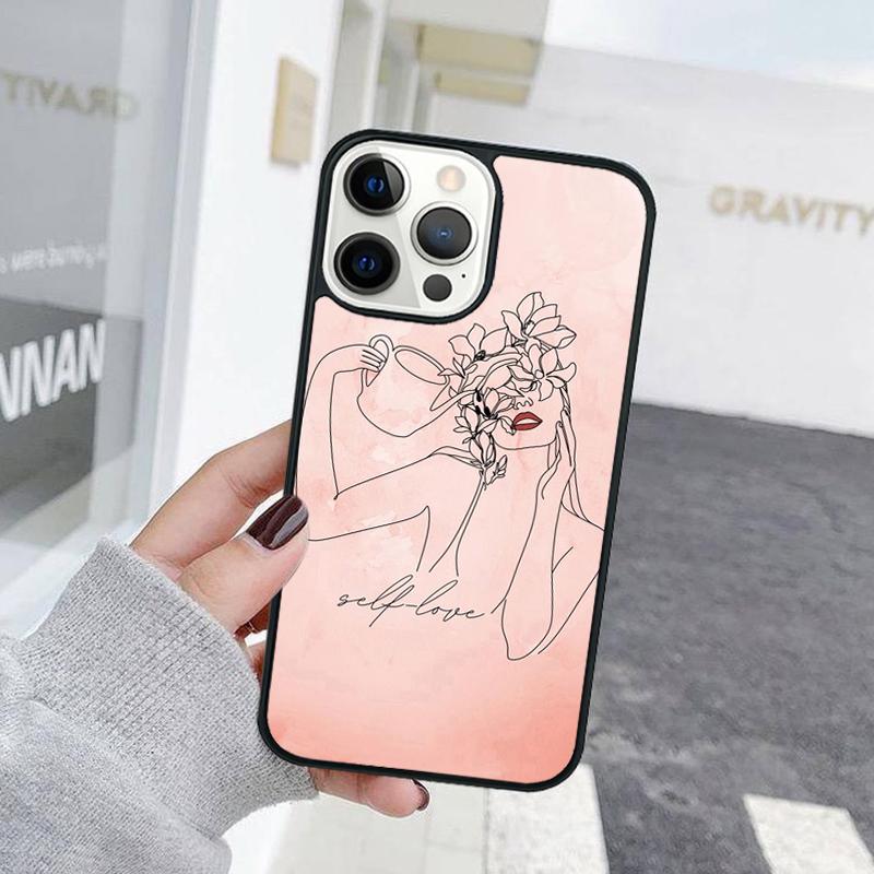 Line Art Sketch Flower Girl Phone Case For iPhone 17 Air 15 16 Cover  11 13 14 Pro Max 12 Plus Max Fundas