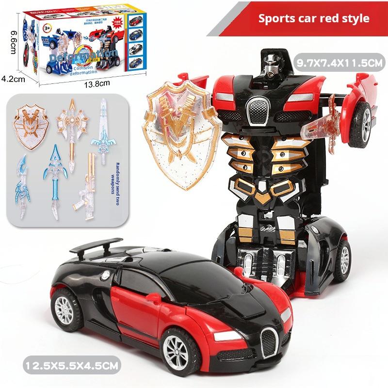 Non-Toxic Blue Children'S Collision Deformation Police Car Toy Children Inertia Impact One-Button Deformation Car