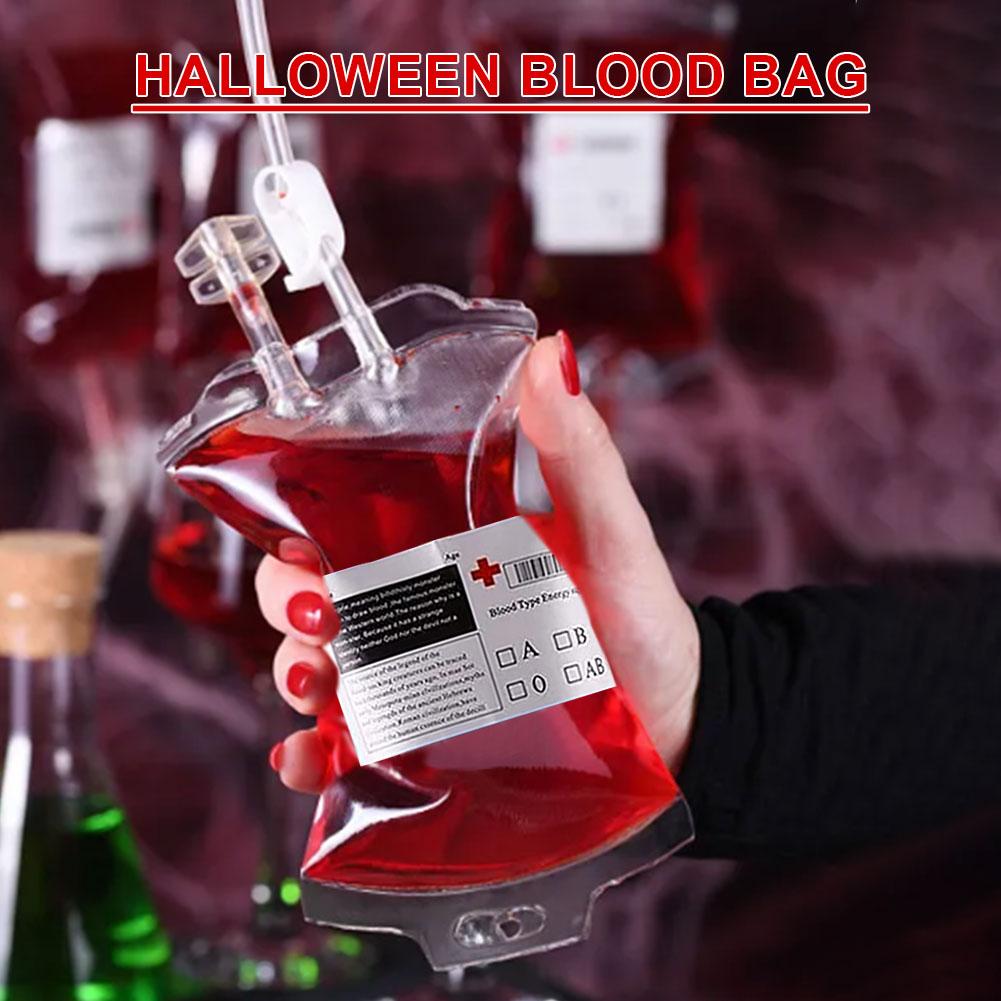 Empty Blood Bags Drinks for Halloween Zombie Vampire Costume Props Nurse Graduation Theme Party Favors Drink Pouches 10/50 Pcs