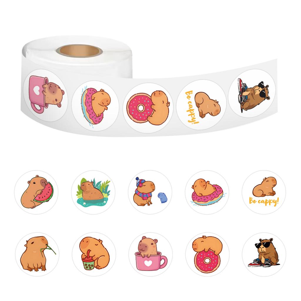 500Pcs/Roll Animal Series Sealing Stickers Cute Dachshund Capybara Cartoon Roll Decal Diy Luggage Phone Guitar Fridge Kid Toys