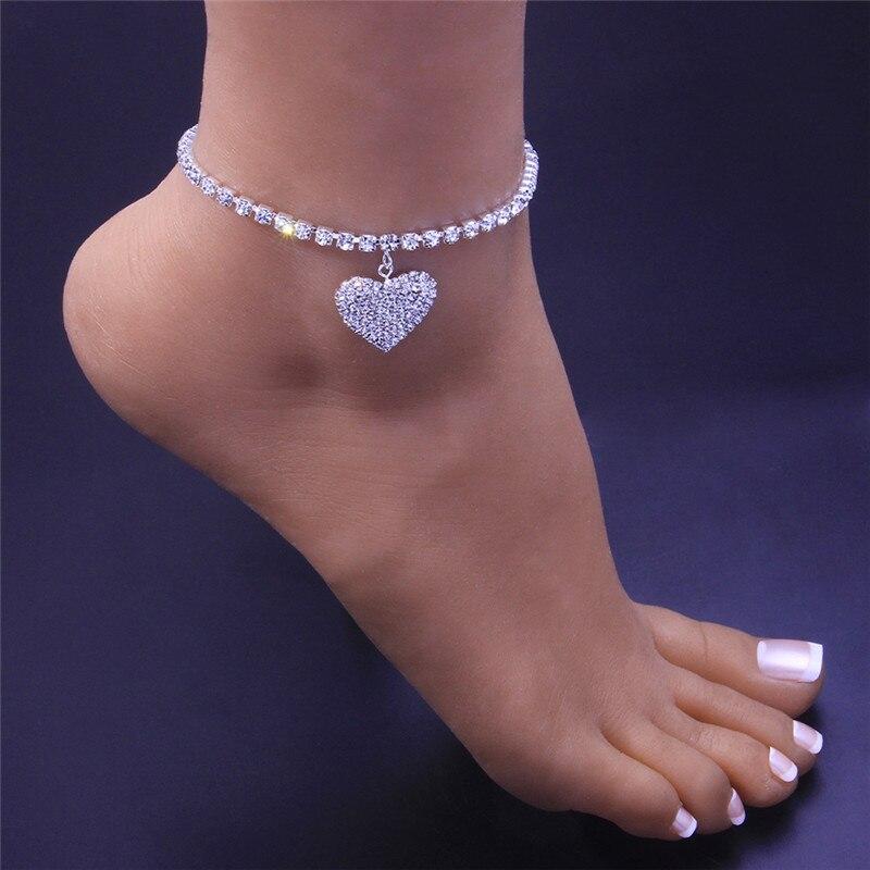 2pcs Gold Plus Silver Anklets For Men And Women Simple Fashion Alloy Crystal Love Full Of Diamonds Body