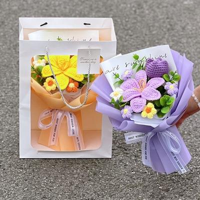 Woven Crochet Flower Bouquet Cotton Preserved Flower Quality Knitted Flower  Graduation Gifts