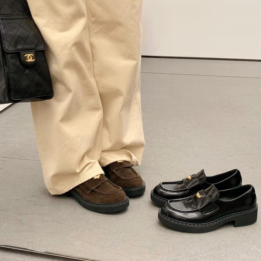 Cowhide~ Uncle Zhou's Women's Shoes Have a Thick Sole Height of 5cm, Small Leather Shoes, Women's Extravagance, Small Gold Coins, and Lazy Loafe