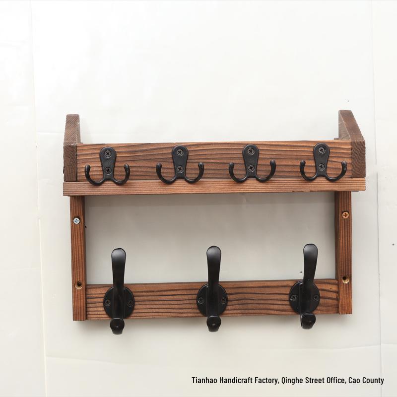 Wall-Mounted Solid Wood Coat, Hat & Key Rack for Entryway Storage