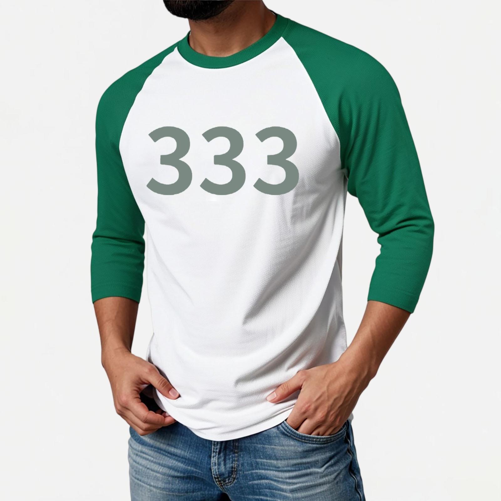 

Men s Fashion Casual Round Neck 3/4 Sleeve Loose Printed T-Shirt S ціан