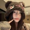 Cute Bear Ears Cat Bow Plush Hat Women's Season Warm Ear Protection Lei Feng Hat Show Face Small Hat