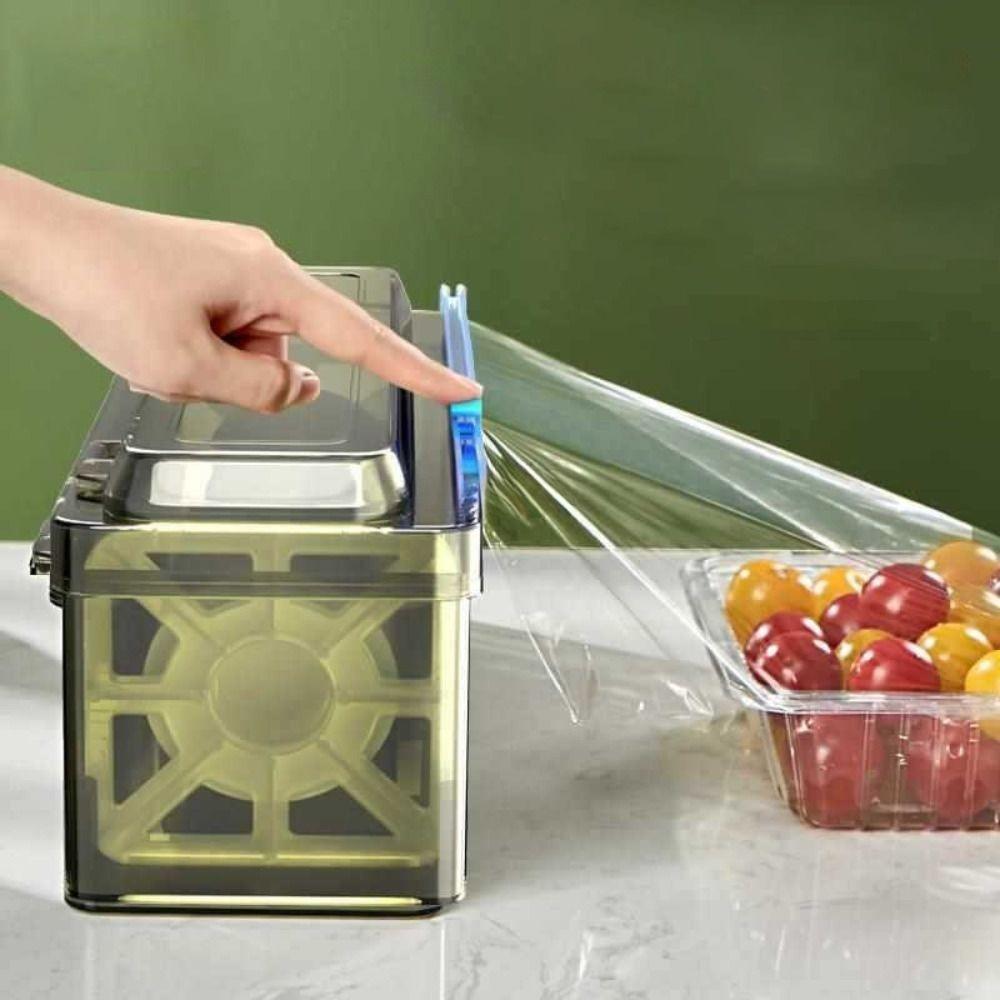 Plastic Cling Wrap Dispenser Refillable Universal Cling Film Cutter Box with Suction Cups Aluminum Foil Film Dispenser Wax Paper