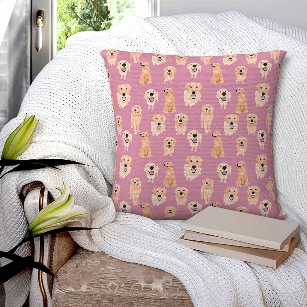 Golden Retrievers On Pink Square Pillowcase Pillow Cover Polyester Cushion Decor Comfort Throw Pillow for Home Sofa