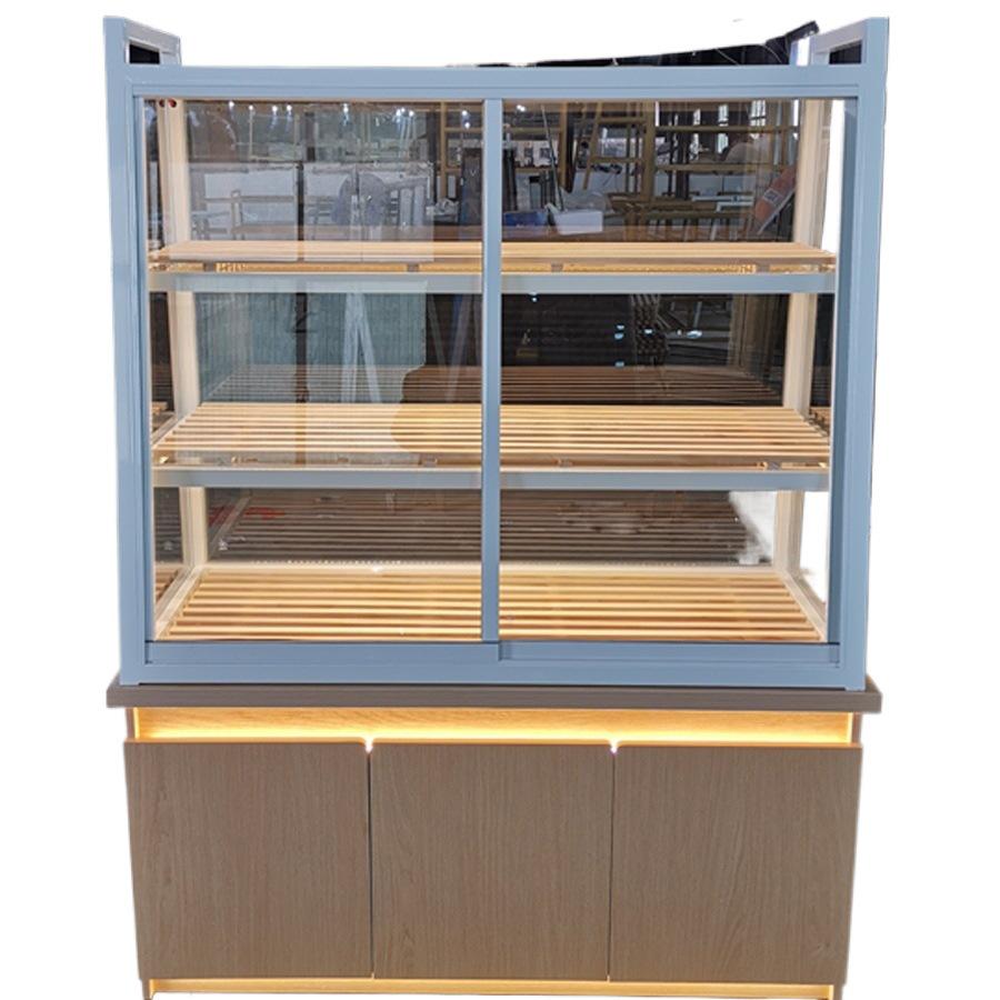In-Stock Bakery Display Cabinet: Solid Wood & Wrought Iron Island with Drawers for Bread, Pastries, and Fried Goods