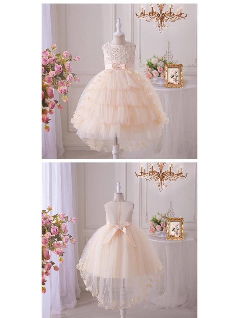 New Puffy Bridesmaid Girl's Dress with Layered Butterfly Design - Princess Evening Gown for Weddings or Festivals