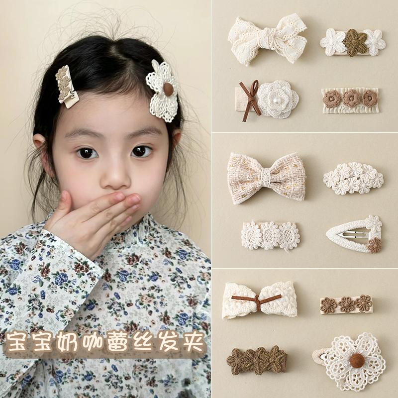 Cute Lace Flower Bow Hairpins Set Children Girls Kids Hair Clips Pins Barrettes Accessories Hairclip Headwear Headdress Ornament