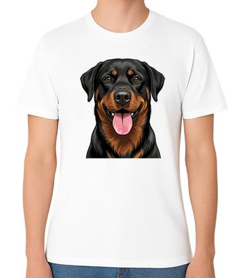 Smiling Rottweiler Dog Face Illustration T-Shirt Loyal Pet Lover Unisex Tee
