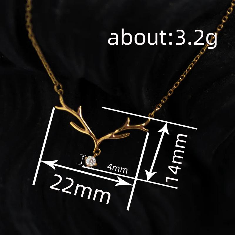 Cao Shi Large Minimalist Antler Pendant Necklace with Zircon Inlay – Women's Classic Christmas Jewelry