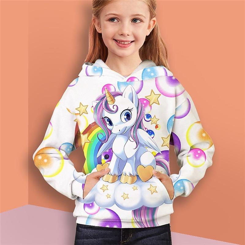 Girls' 3D Animal Unicorn Hoodie Long Sleeve 3D Print Spring Fall Fashion Streetwear Adorable Kids 3-12 Years Outdoor Daily Indoor Regular Fit