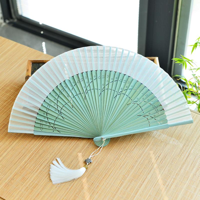 Chinese Custom Folding Fan Simulated Silk Fan Surface Bamboo Fan Bones Stage, Stage Props Decorative Crafts Chinese Culture