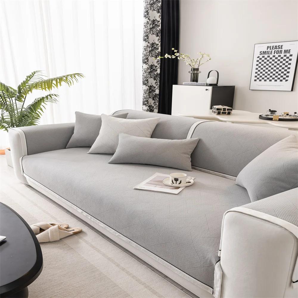 Sofa Cushion Plush Non-Slip Simple Modern Light Luxury Style Leather Cushion for Four Seasons Thickened fleece-lined Sofa Cover