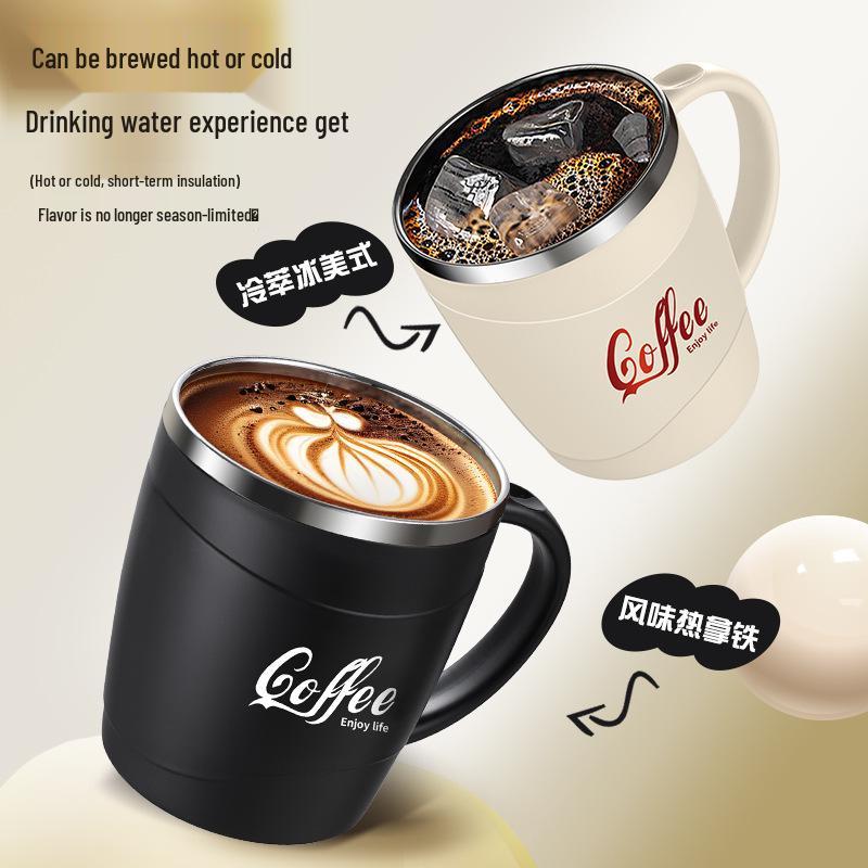 304 Stainless Steel Insulated Coffee Mug with Lid and Anti-Scald Handle - Stylish Office Cup