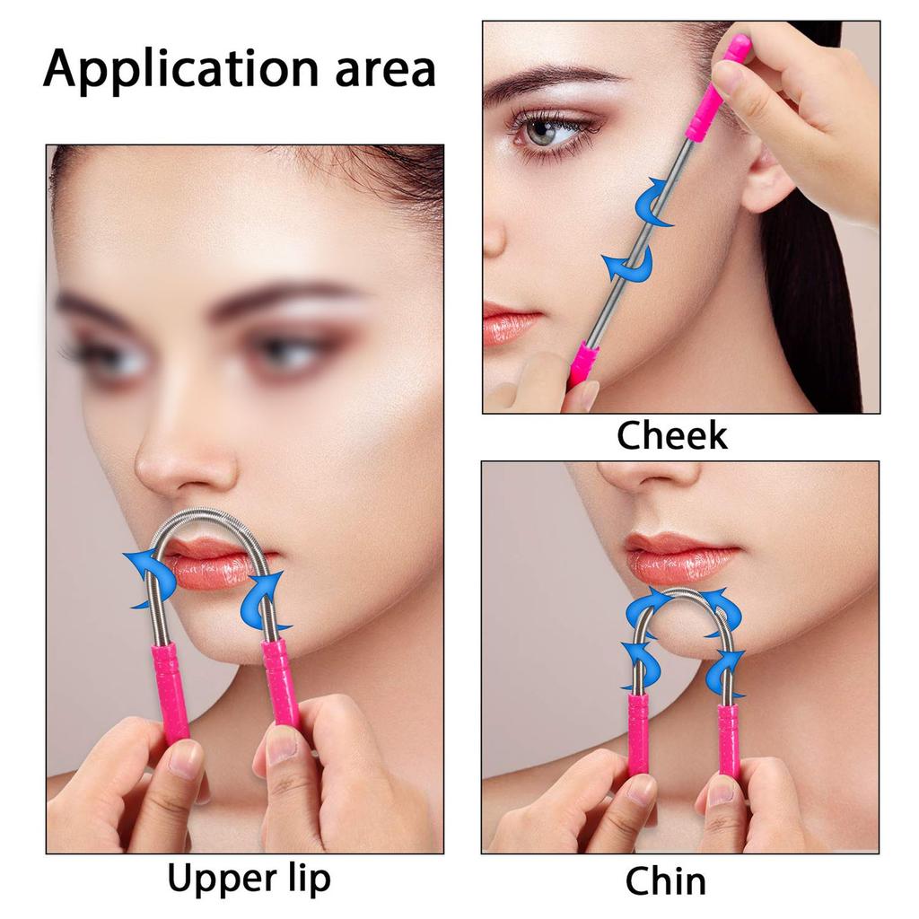 3PCS Facial Hair Removal Spring Handheld Face Epilator for Women Eyebrow Chin Cheek Mustache Upper Lip