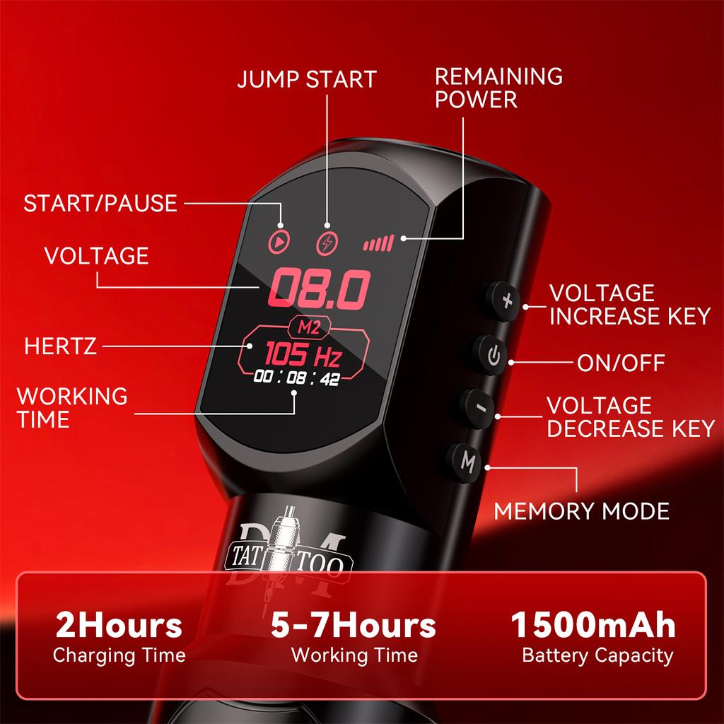 DM Red-Dragon Wireless Tattoo Machine Powerful Customized Motor Wireless Tattoo Power Supply Tattoo Gun For Permanent Makeup