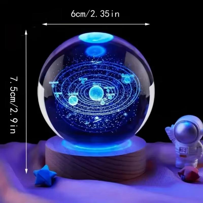 Umgebungslicht Saturn 3D Kugel Lampe Sonnensystem Kristallkugel mit Mehrfarbiger LED Lichtbasis Stimmungslicht Geschenke Geburtstag