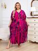 Sommer Dame Sexet V-hals Side Slids Stribet Tie Dye Plus Size Lyserød Kaftan Boheme Strandkjole