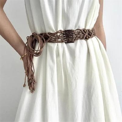 Geflochtener Baumwoll-Taillengürtel Für Damen Mittelalterlicher Stil Verstellbar Quasten Wickel Naturfaser Festival Accessoire