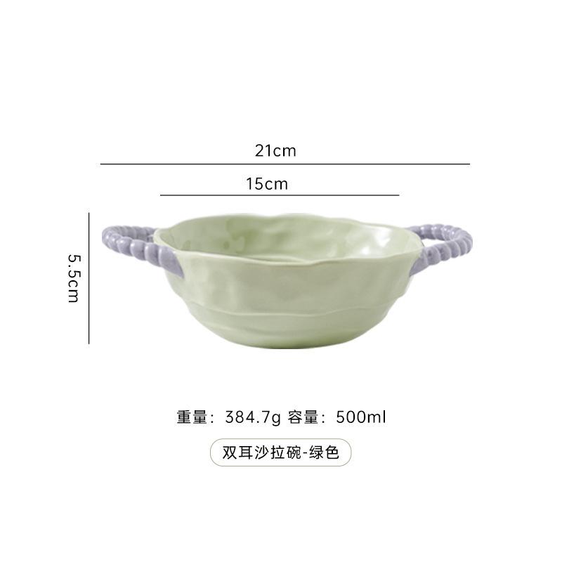 Ins Color Matching Advanced Sense Ceramic Handle Bowl Baking Bowl Atmosphere High Value Instant Noodle Bowl Salad Fruit Yogurt Bowl