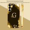 Gold-plated Tempered Glass Phone Case for Samsung Galaxy S26, S25, S24, S23, and S22 Ultra Plus. Black and Gold Floral Lettering