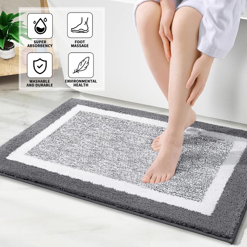 Microfiber Non-Slip Bath Mats for Bathroom Soft Water Absorbent Bathroom Mats Rugs Machine Washable Quick Dry Floor Mats