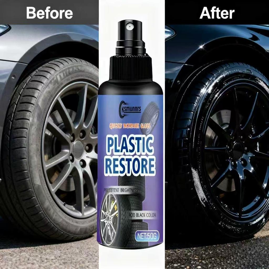 Ksmumns Tire Dressing & Plastic Restore Spray 50g - Car Tire Gloss Enhancer, Add Black Color, Quick Shine & Persistent Brightnes
