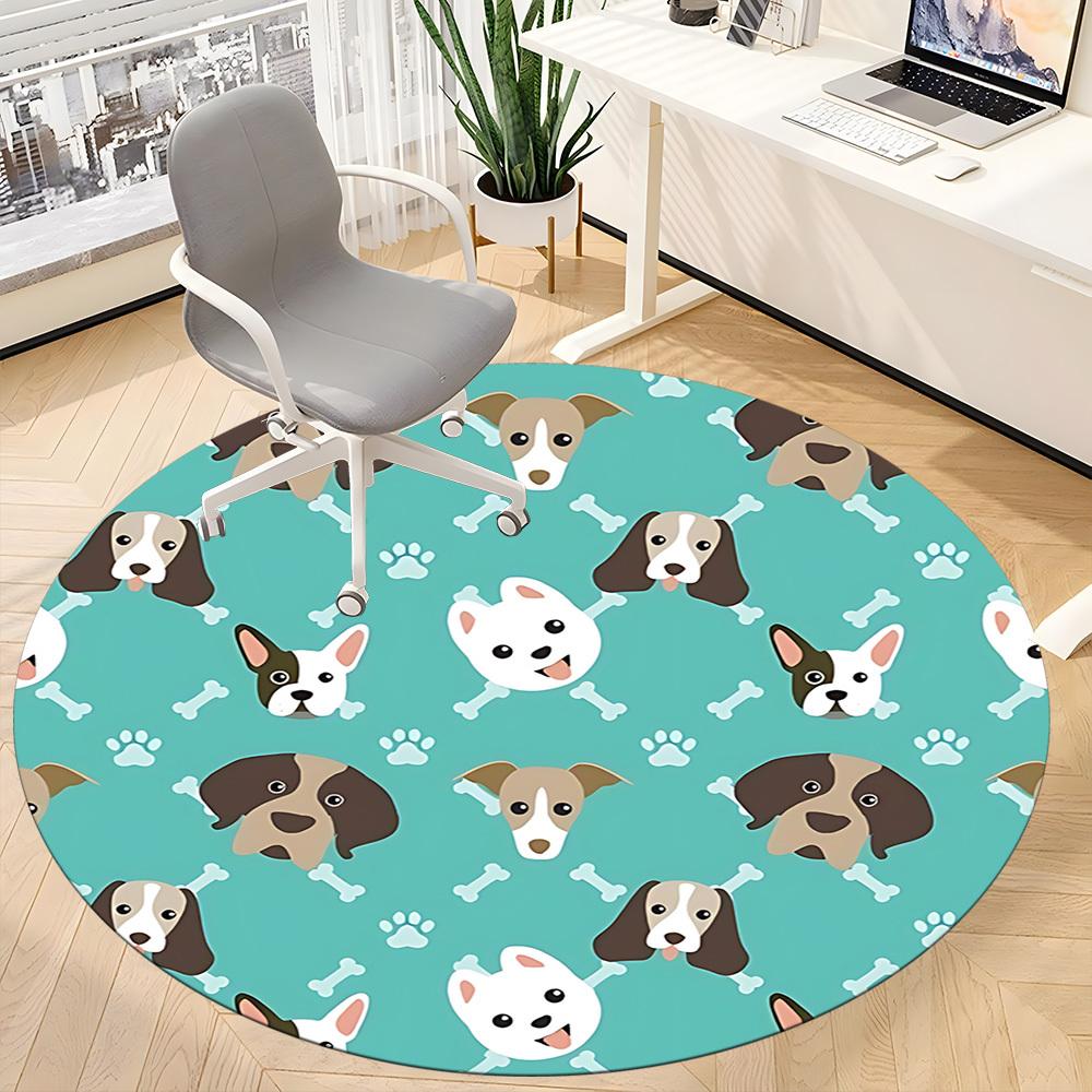 1pc Dog Faces Chair Carpet for Office, Round Polyester Mat, Indoor Decor for Office, Washable Non-slip Carpet yy251219068