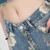 Ins Straight Denim Trousers Floral Broken Hollow Pants Retro Flower Cowboy Pants  Unisex