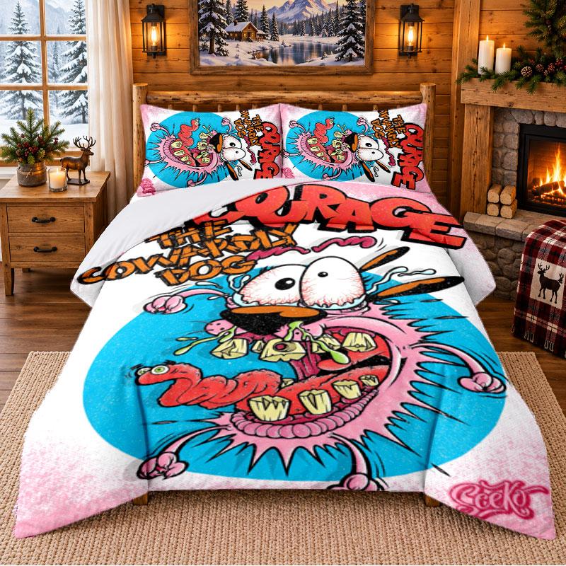 Courage the Cowardly Dog Pattern Bedding 3Pcs Set Bed Sheet And Pillowcases For Indoor Bedroom