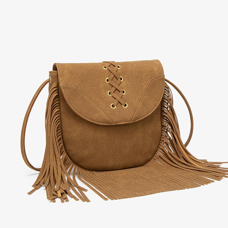 Summer Fashion Retro Lace-up Women's Tassel Bag, Retro Matte Commuting Large Capacity Crossbody Bag