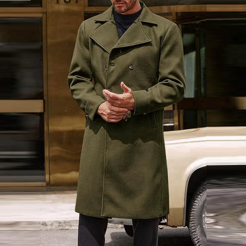 

Men s Woolen Coat Long Lapel Double-Breasted Trench Men Winter Coat Casual Fashion Comfortable Windbreak M армия зеленый