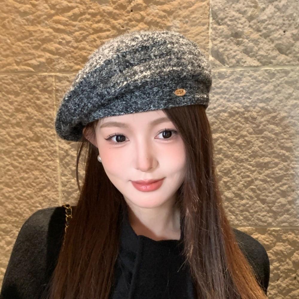Polyester Women Knitted Beret Hat Spring Summer Girls Vintage Beret Hat Casual Wear