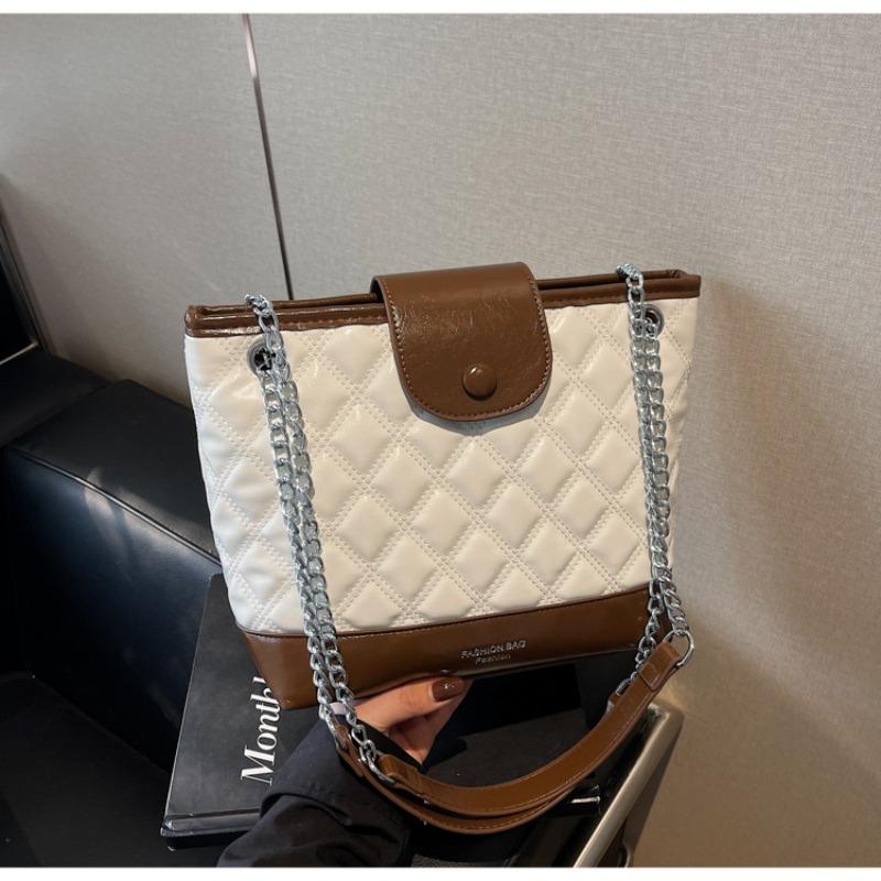 

Сумка-тоут на плечо новая ромбовидная сумка большая вместимость сумка на цепочке контрастного цвета модная повседневная сумка-тоут