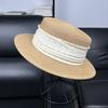 French Flat Edge Straw Hat Women's Summer Elegant Flat Top Sunshade Sunscreen Beach Top Hat Shows a Small Tide
