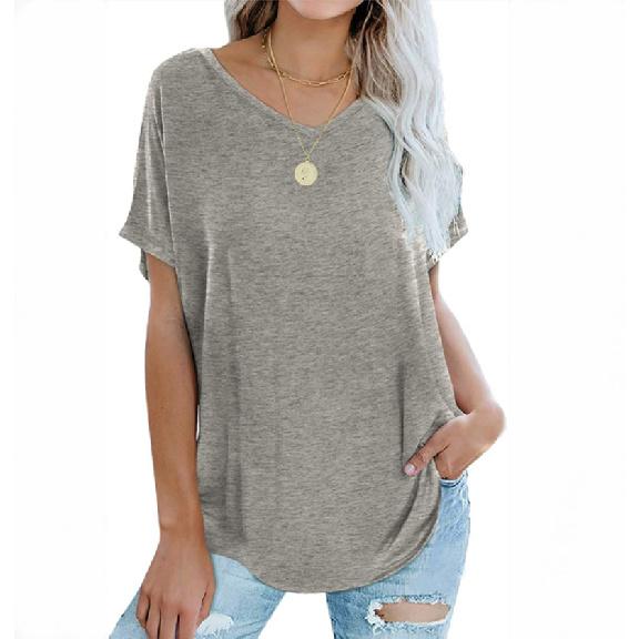 2026 Women's Loose Solid Color V-Neck Casual Summer T-Shirt
