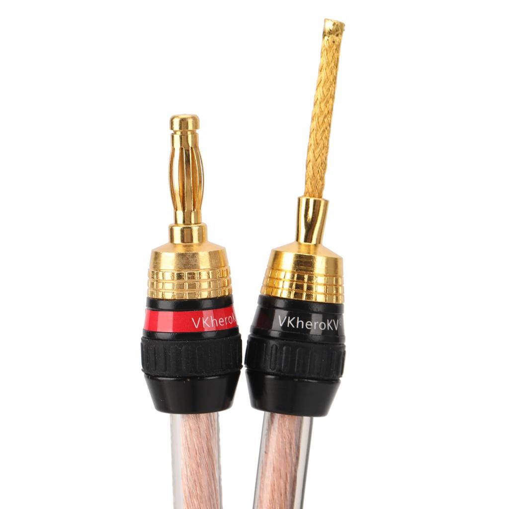 KK Cable Pure Copper Plug Audio Cable 10AWG x 2 Conductors 5N OFC Pure Copper Speaker Cable 1000 Cores x 2 1 Pair Set Banana Plug Needle