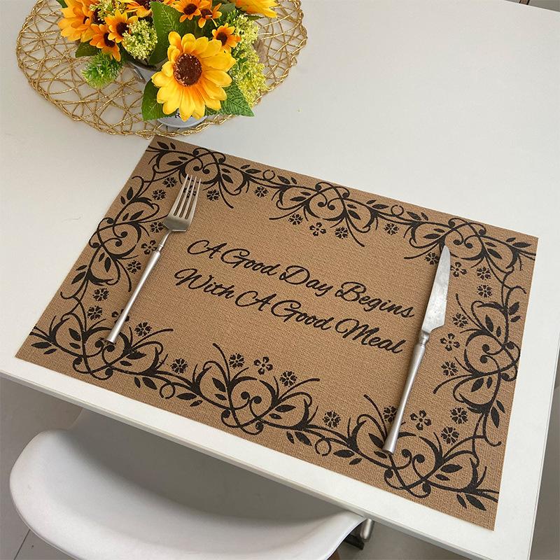 INS Teslin PVC Placemat Vintage Style Heat-Resistant Square Burlap-Look Table Mat for Dining Wedding Decor Kitchen Tableware Pad