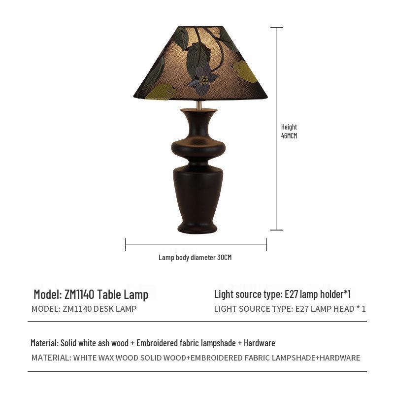 French Retro Mid-Century Wood Bedroom Lamp, Wabi-Sabi Style with Fabric Shade