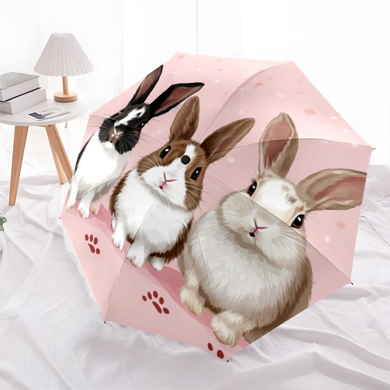 Cartoon Rabbit pattern, automatic folding umbrella, portable and foldable design, 8 ribs, a Christmas or birthday gift.